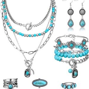 Ecally Bohemian Turquoise Western Jewelry Set